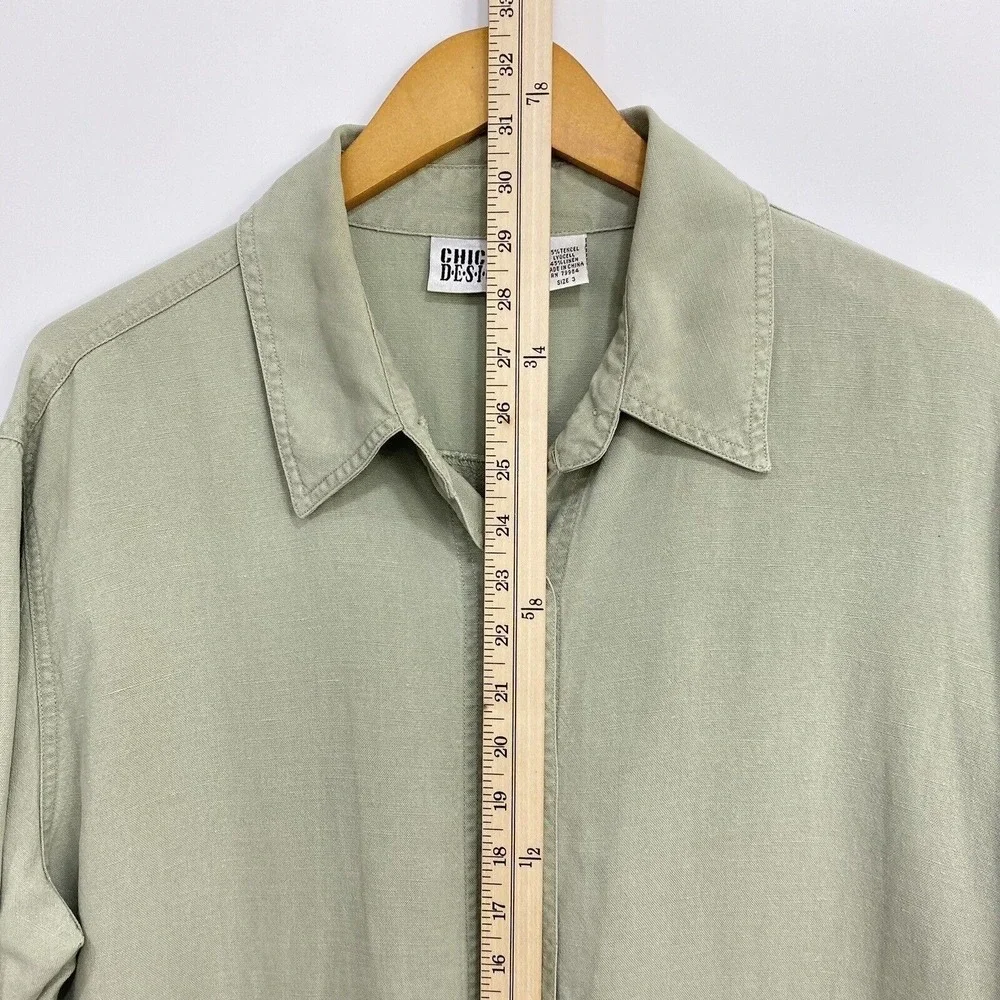 Chico's Design Jacket Womens 3 Green Tencel Linen Button Utility Shirt Top XL - Picture 9 of 12